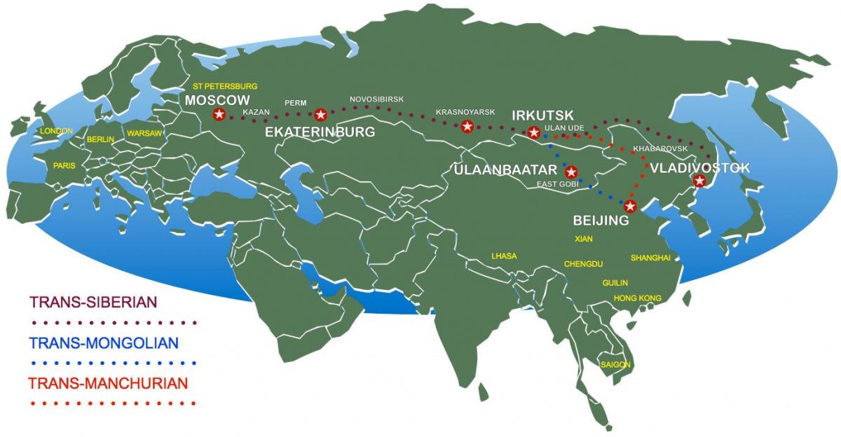 Пекинг во Москва воз маршрутата на мапата